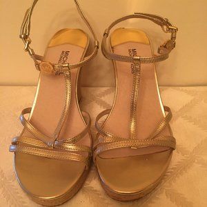 Michael Kors Gold Leather Wedged Sandal